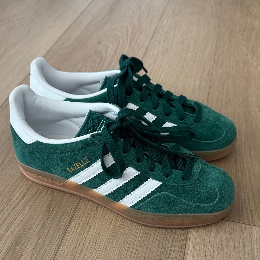 adidas Men's Gazelle Green Suede Sneakers with White Stripes unisex